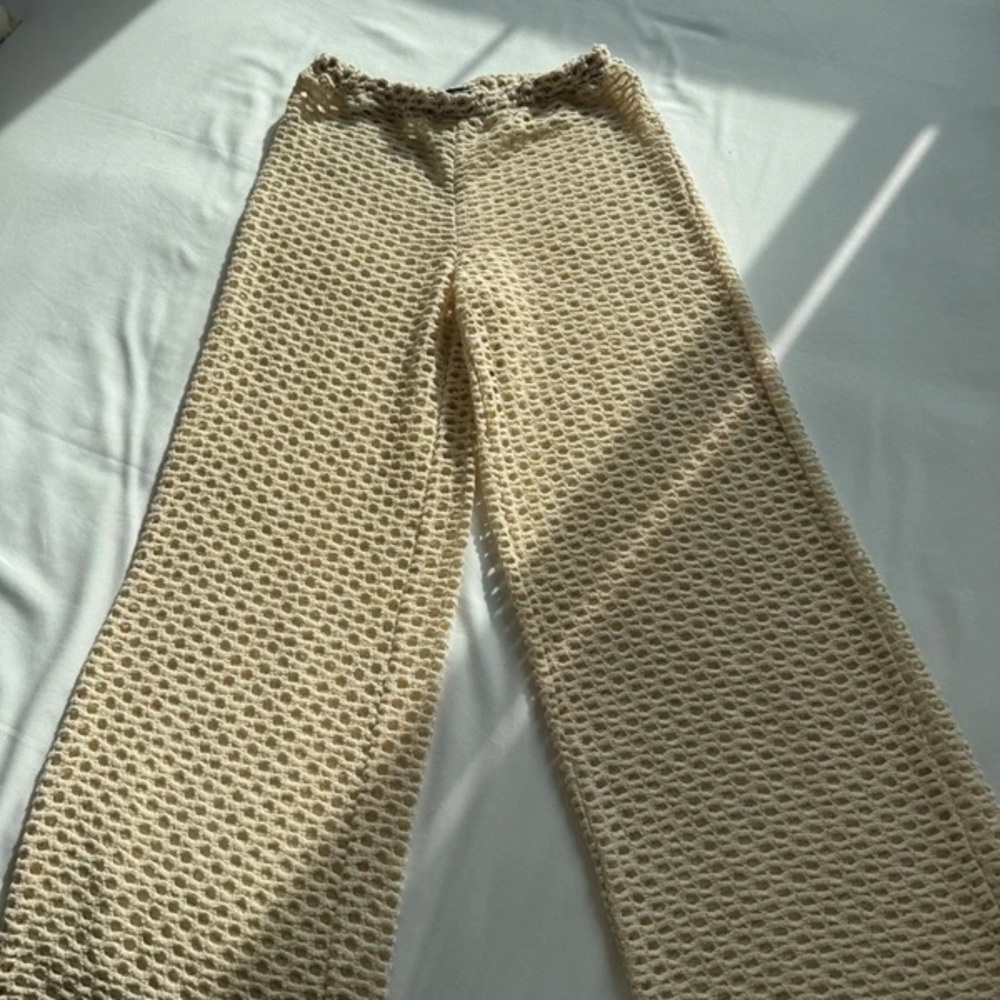 PrettyLittleThing Beige Textured Wide Leg Pants